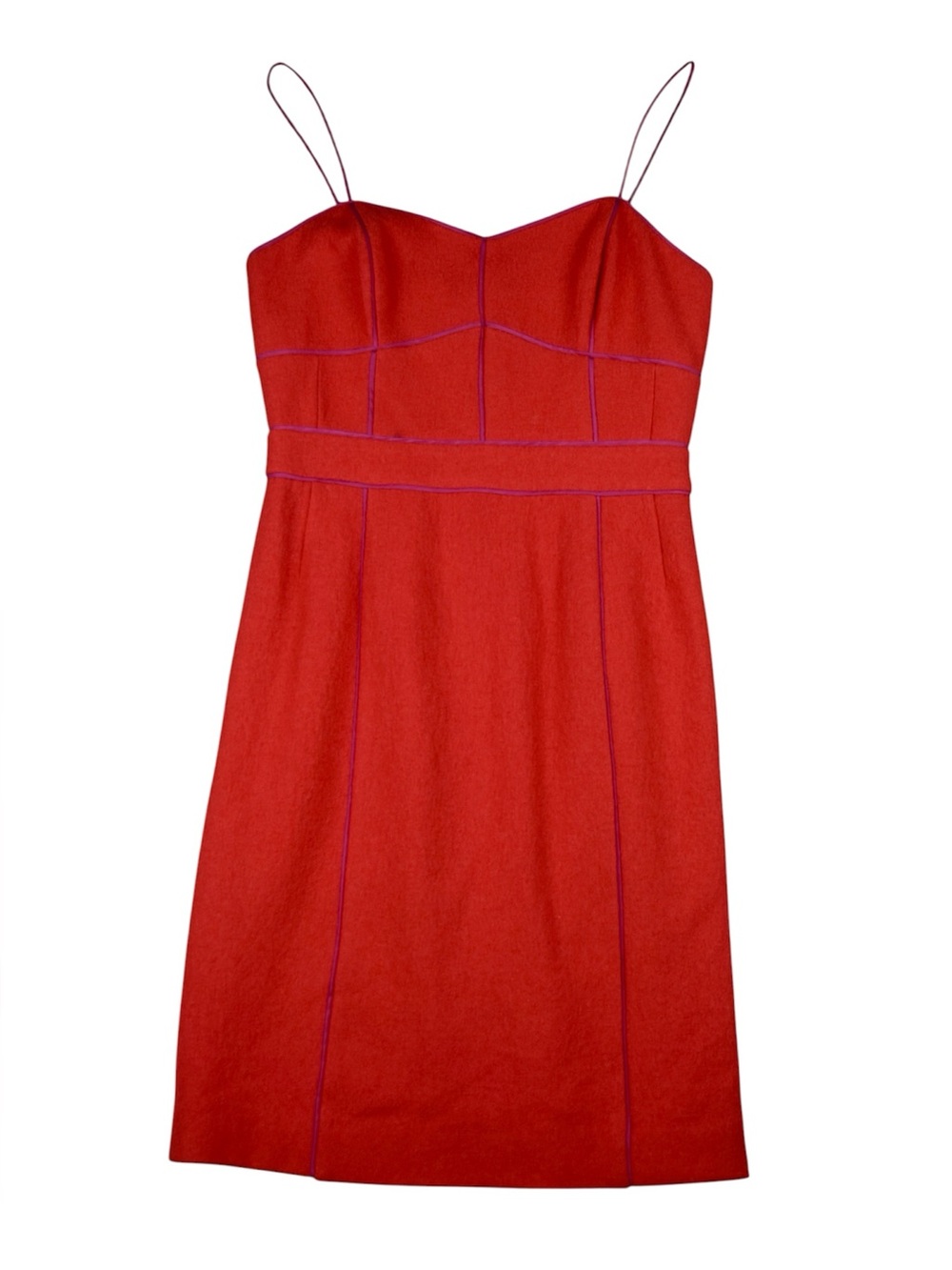 BANANA REPUBLIC VERMILLION PIPED CORSET DRESS red wool blend fuchsia piped sz 4